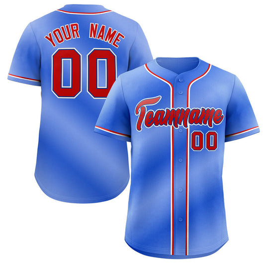 Custom Powder Blue Red-White Gradient Fashion Authentic Baseball Jersey