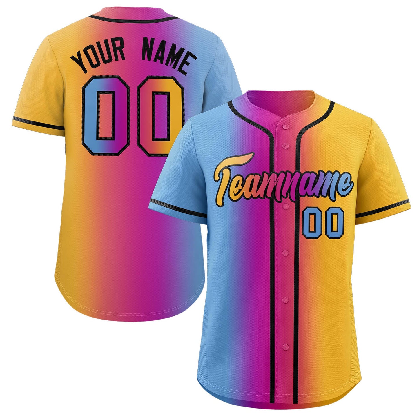 Custom Light Blue Purple-Pink-Yellow Gradient Fashion Authentic Baseball Jersey