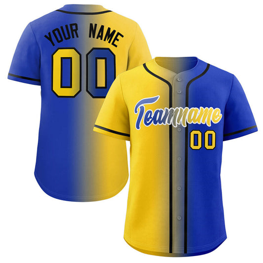 Custom Yellow Royal-Black Gradient Fashion Authentic Baseball Jersey