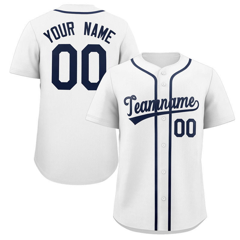 Custom White Navy Classic Style Authentic Baseball Jersey