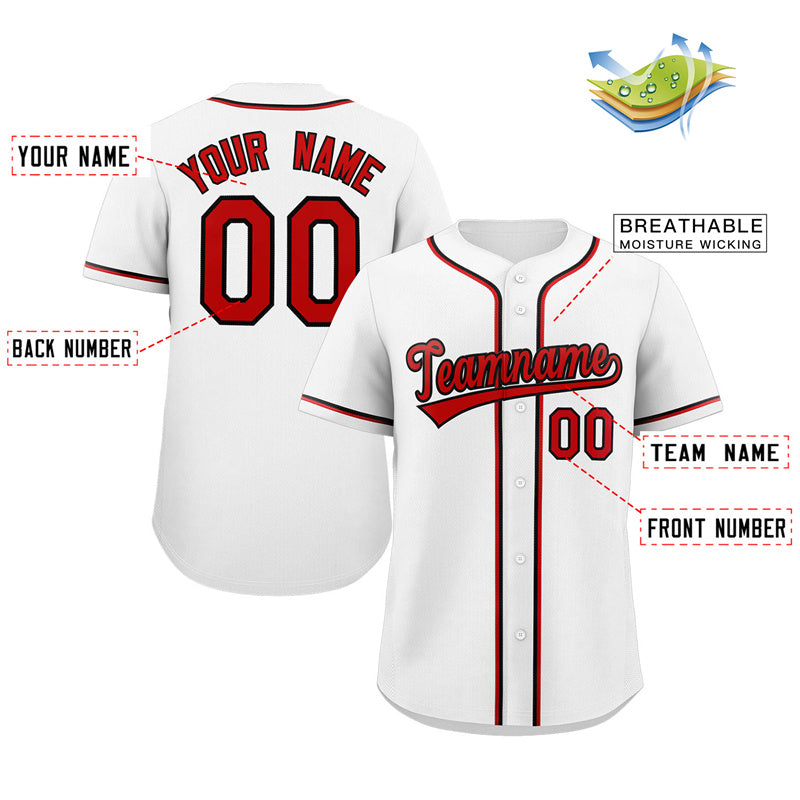 Custom White Red-Black Classic Style Authentic Baseball Jersey