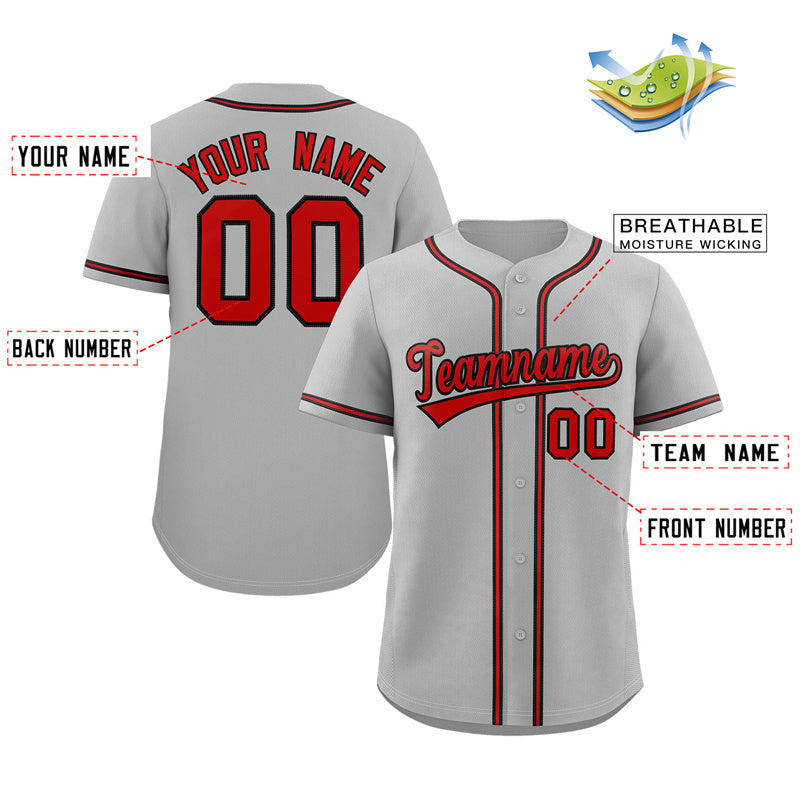 Custom Gray Red-Black Classic Style Authentic Baseball Jersey