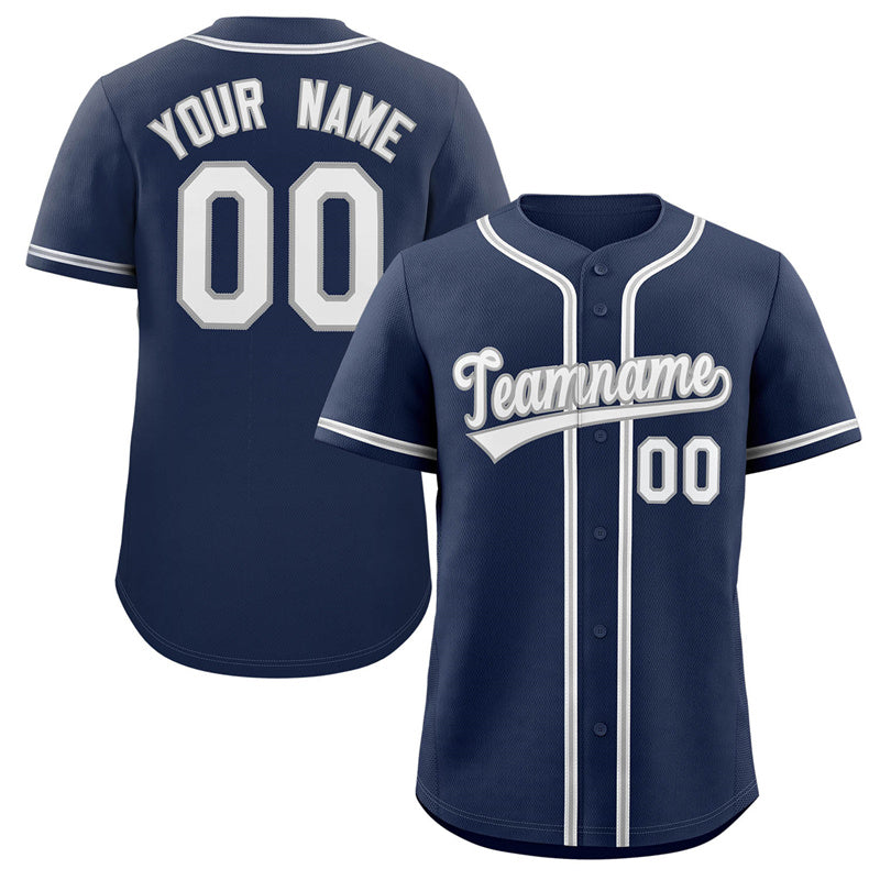 Custom Navy White-Gray Classic Style Authentic Baseball Jersey