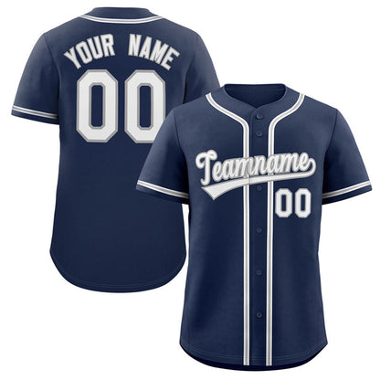 Custom Navy White-Gray Classic Style Authentic Baseball Jersey