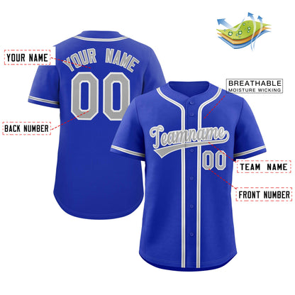 Custom Royal Gray-White Classic Style Authentic Baseball Jersey