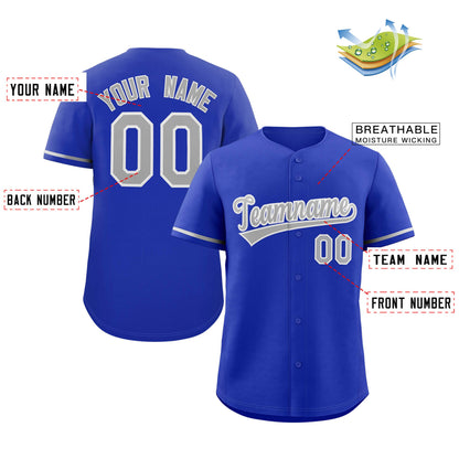 Custom Royal Gray-White Solider Classic Style Authentic Baseball Jersey