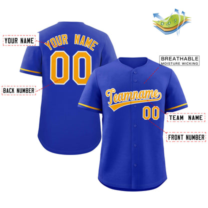 Custom Royal Yellow-White Classic Style Authentic Baseball Jersey