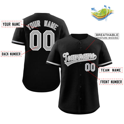 Custom Black Gray-White Solider Classic Style Authentic Baseball Jersey