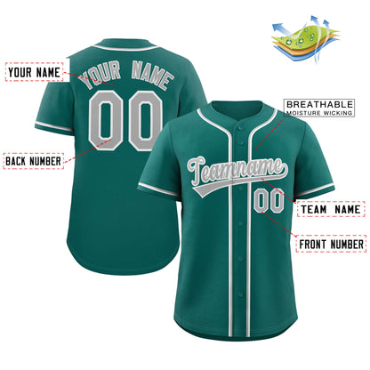 Custom Teal Gray-White Classic Style Authentic Baseball Jersey