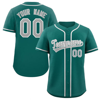 Custom Teal Gray-White Classic Style Authentic Baseball Jersey