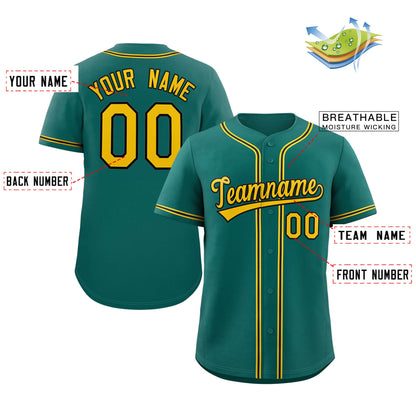 Custom Teal Yellow-Black Classic Style Authentic Baseball Jersey