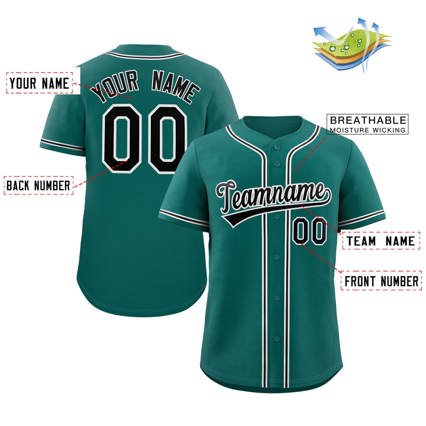 Custom Teal Black-White Classic Style Authentic Baseball Jersey