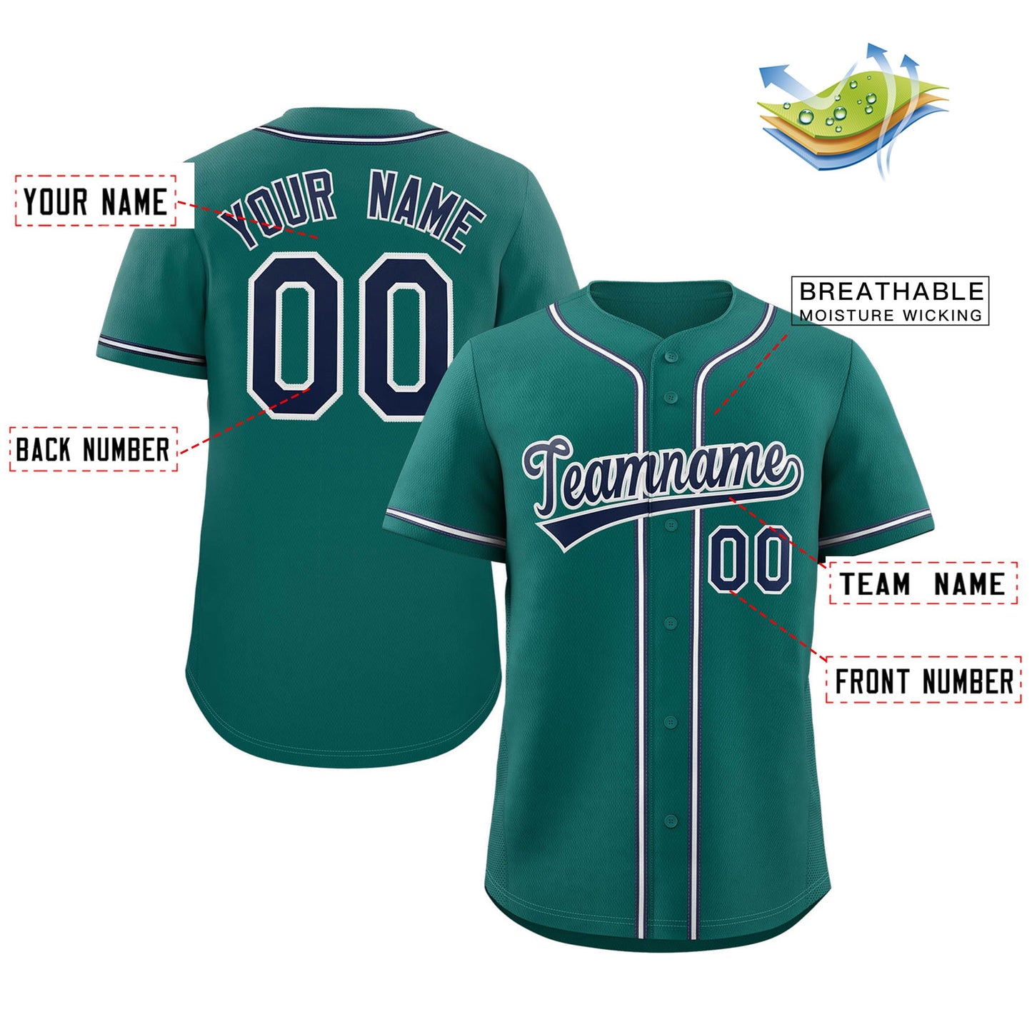 Custom Teal Navy-White Classic Style Authentic Baseball Jersey