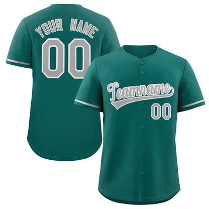 Custom Teal Gray-White Classic Style Authentic Baseball Jersey