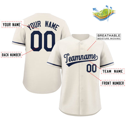 Custom Cream Navy Classic Style Authentic Baseball Jersey