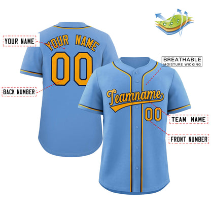 Custom Powder Blue Yellow-Navy Classic Style Authentic Baseball Jersey