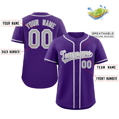 Custom Purple Gray-White Classic Style Authentic Baseball Jersey