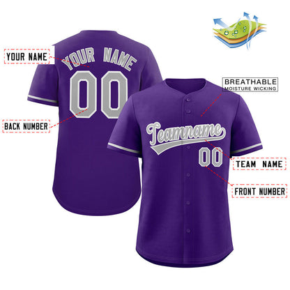 Custom Purple Gray-White Classic Style Authentic Baseball Jersey