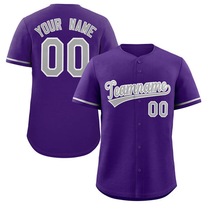 Custom Purple Gray-White Classic Style Authentic Baseball Jersey