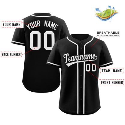 Custom Black White Classic Style Authentic Baseball Jersey