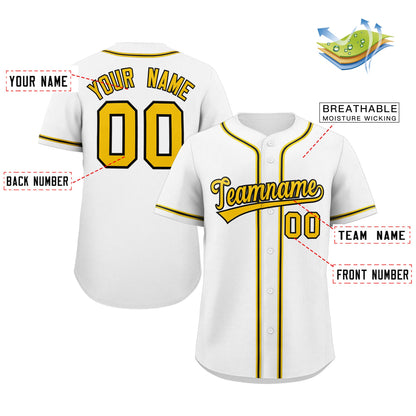 Custom White Yellow-Black Classic Style Authentic Baseball Jersey