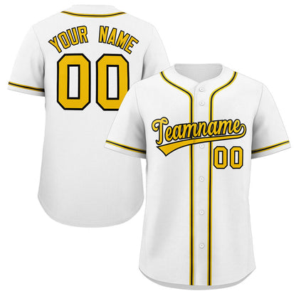 Custom White Yellow-Black Classic Style Authentic Baseball Jersey