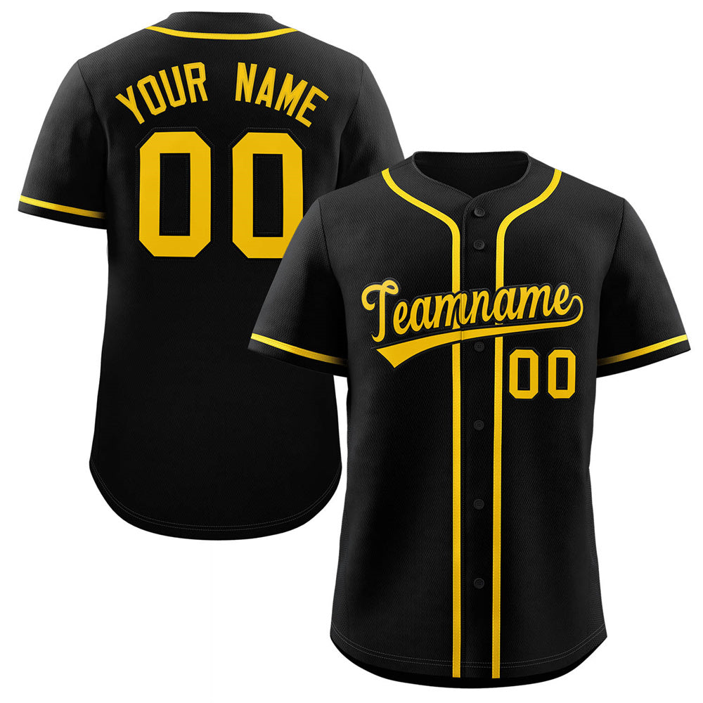 Custom Black Yellow Classic Style Authentic Baseball Jersey