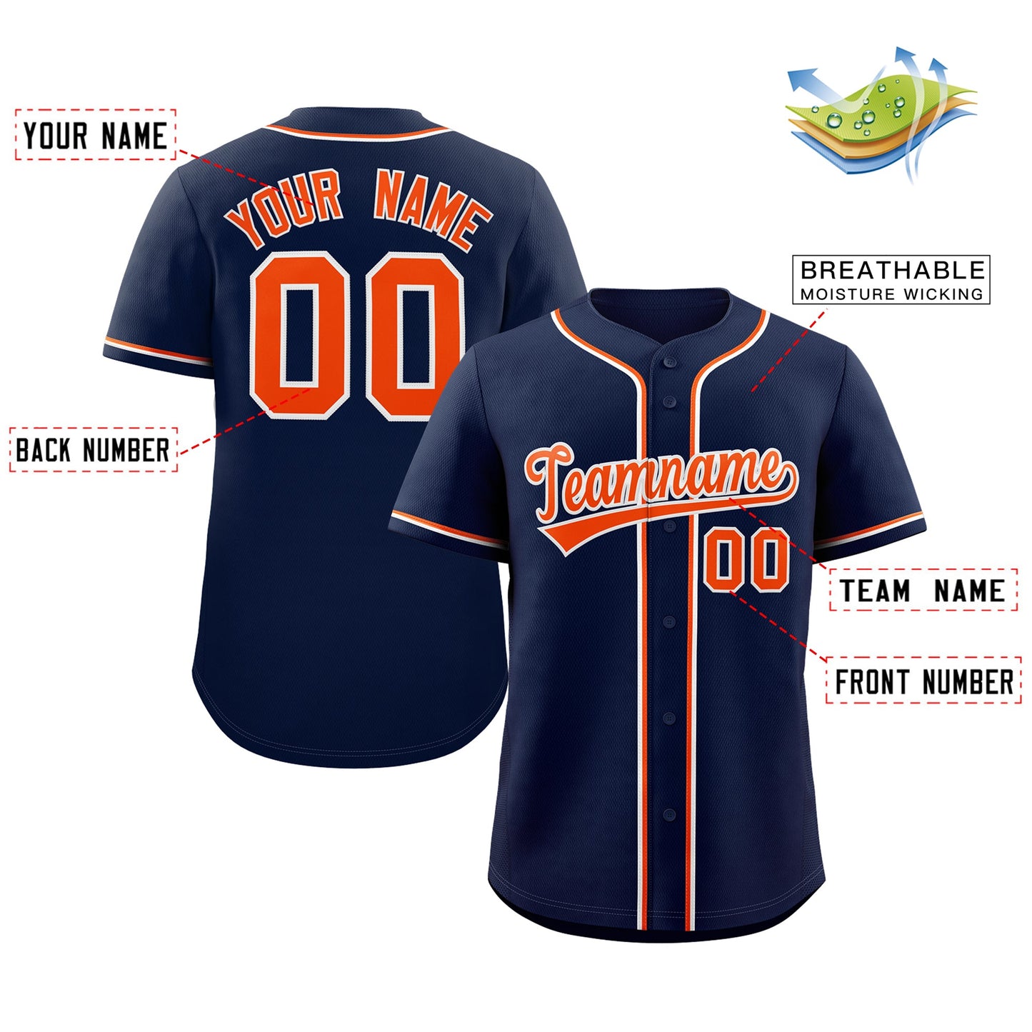 Custom Navy Orange-White Classic Style Authentic Baseball Jersey