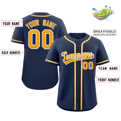 Custom Navy Yellow-White Classic Style Authentic Baseball Jersey