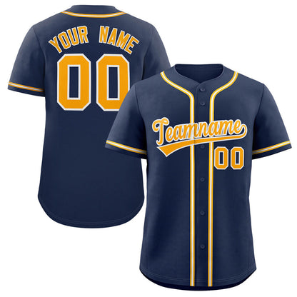 Custom Navy Yellow-White Classic Style Authentic Baseball Jersey