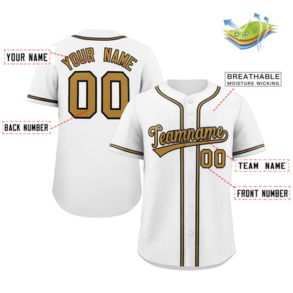 Custom White Old Gold-Black Classic Style Authentic Baseball Jersey