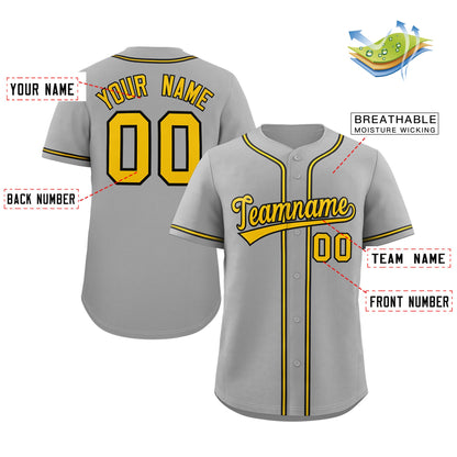 Custom Gray Yellow-White Classic Style Authentic Baseball Jersey