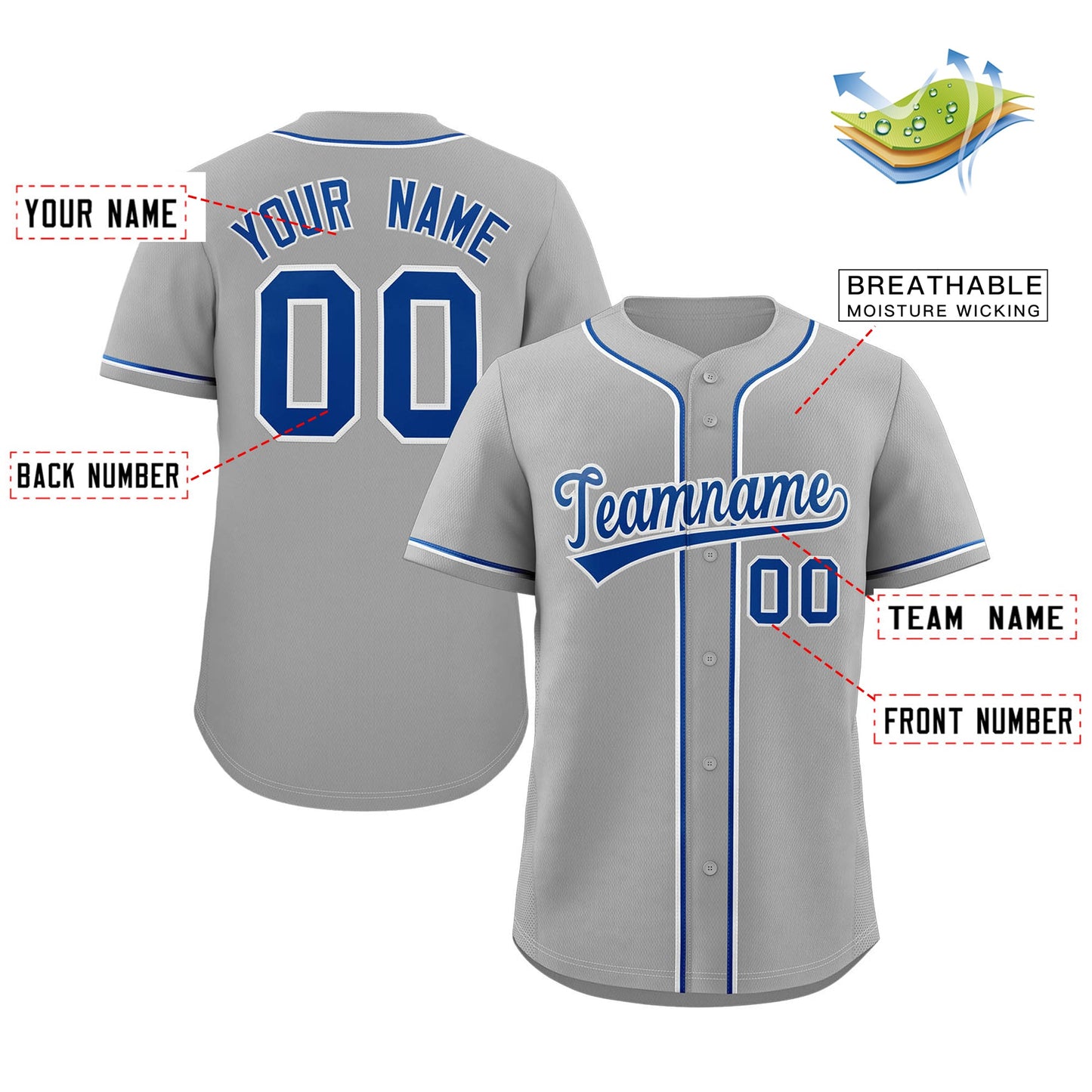 Custom Gray Royal-White Classic Style Authentic Baseball Jersey