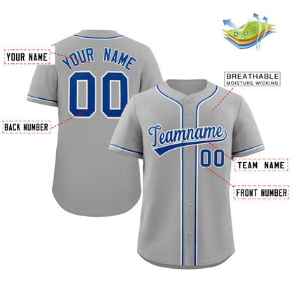 Custom Gray Royal-White Classic Style Authentic Baseball Jersey