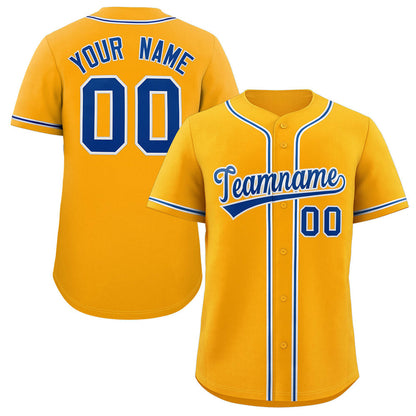 Custom Yellow Royal-White Classic Style Authentic Baseball Jersey