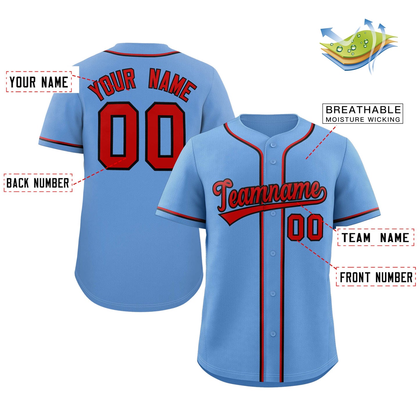 Custom Light Blue Red-Navy Classic Style Authentic Baseball Jersey