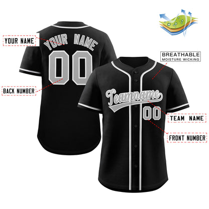 Custom Black Gray-White Classic Style Authentic Baseball Jersey