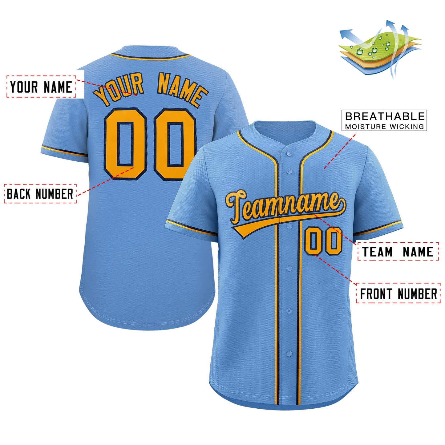 Custom Light Blue Yellow-White Classic Style Authentic Baseball Jersey