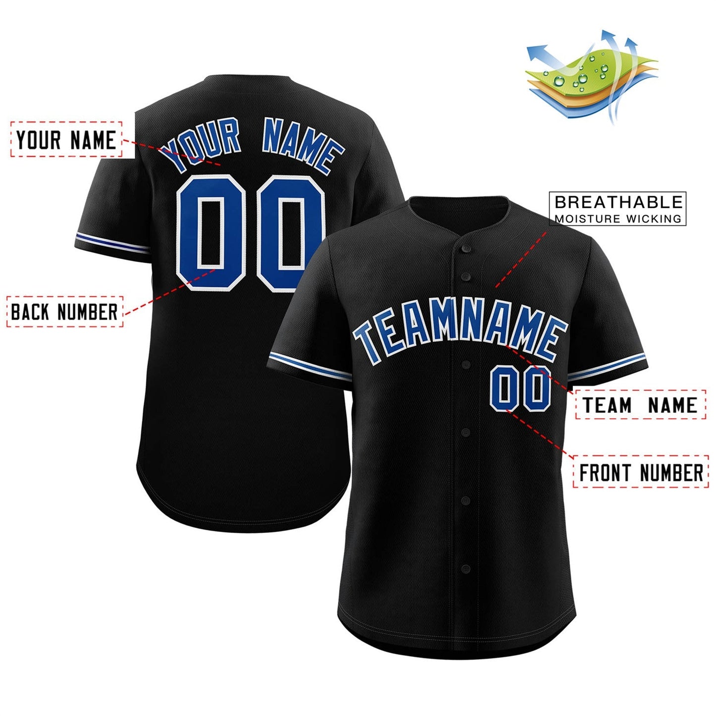 Custom Black Royal-White Classic Style Authentic Baseball Jersey