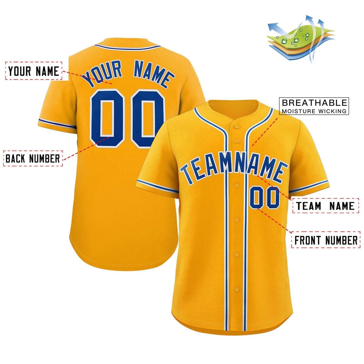 Custom Yellow Royal-White Classic Style Authentic Baseball Jersey