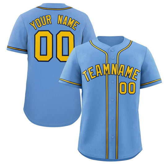 Custom Light Blue Yellow-Navy Classic Style Authentic Baseball Jersey