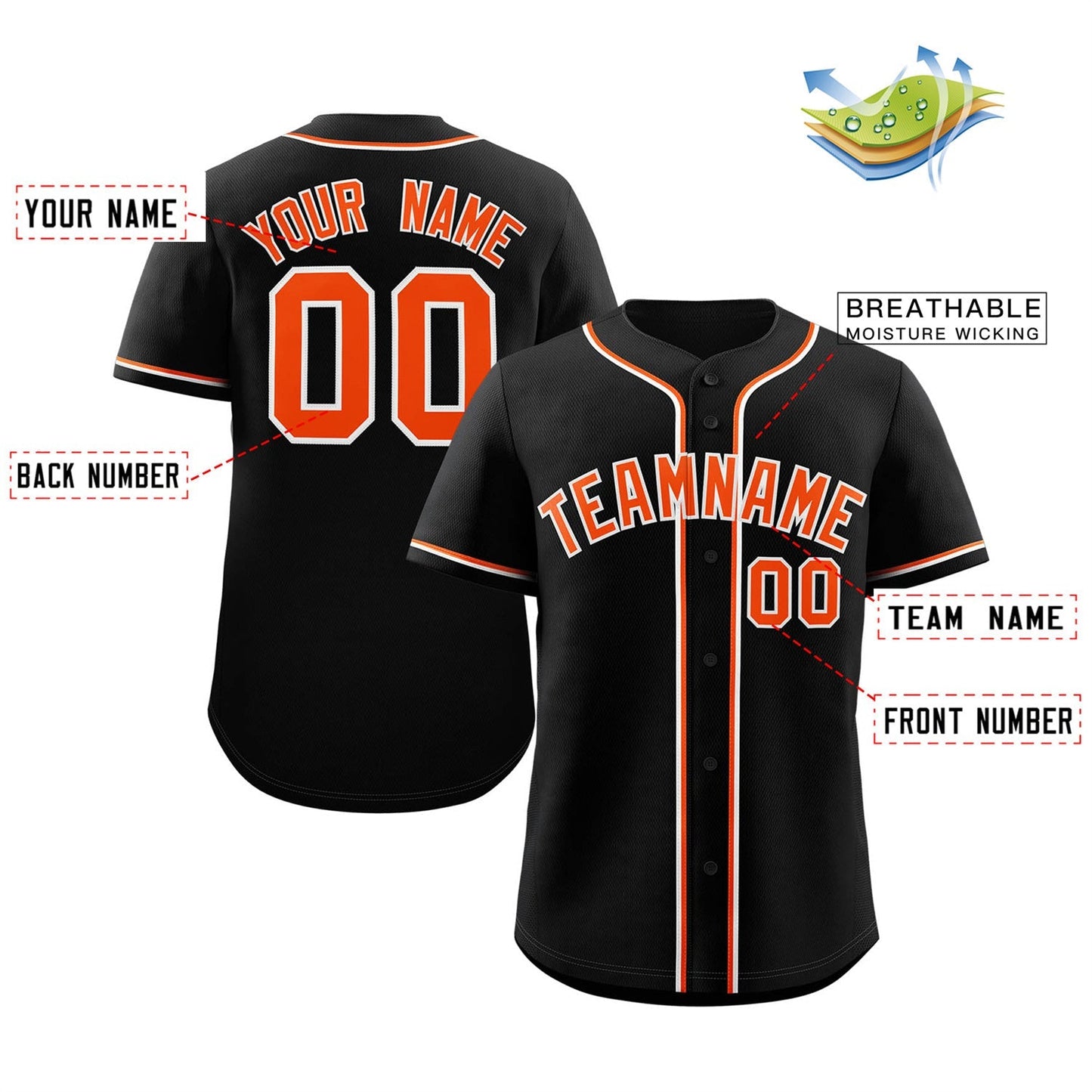 Custom Black Orange-White Classic Style Authentic Baseball Jersey