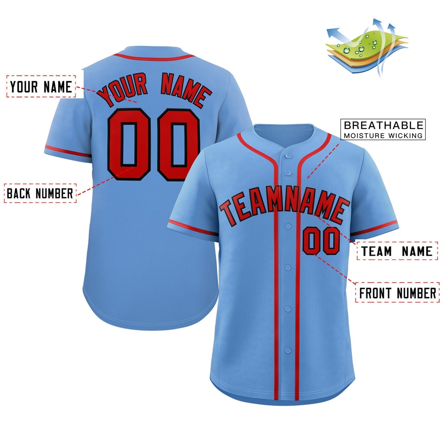 Custom Light Blue Red-Navy Classic Style Authentic Baseball Jersey