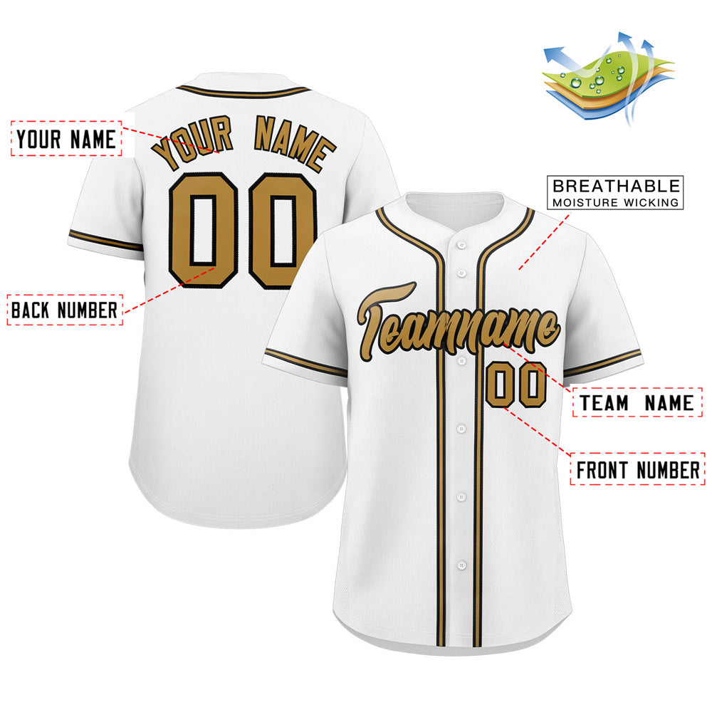 Custom White Old Gold-Black Classic Style Authentic Baseball Jersey