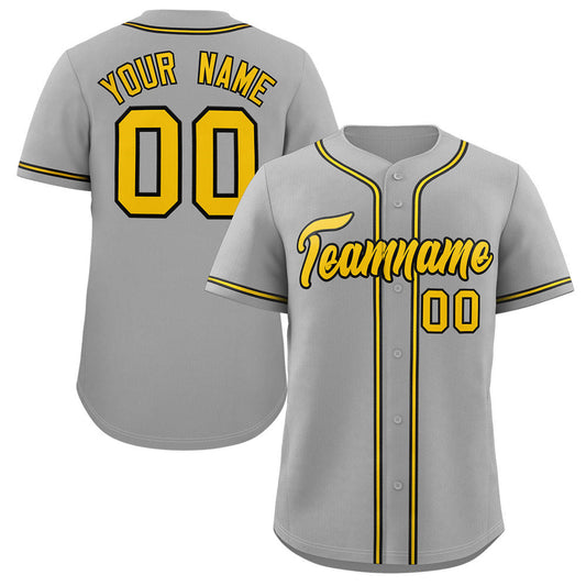 Custom Gray Gold-Black Classic Style Authentic Baseball Jersey