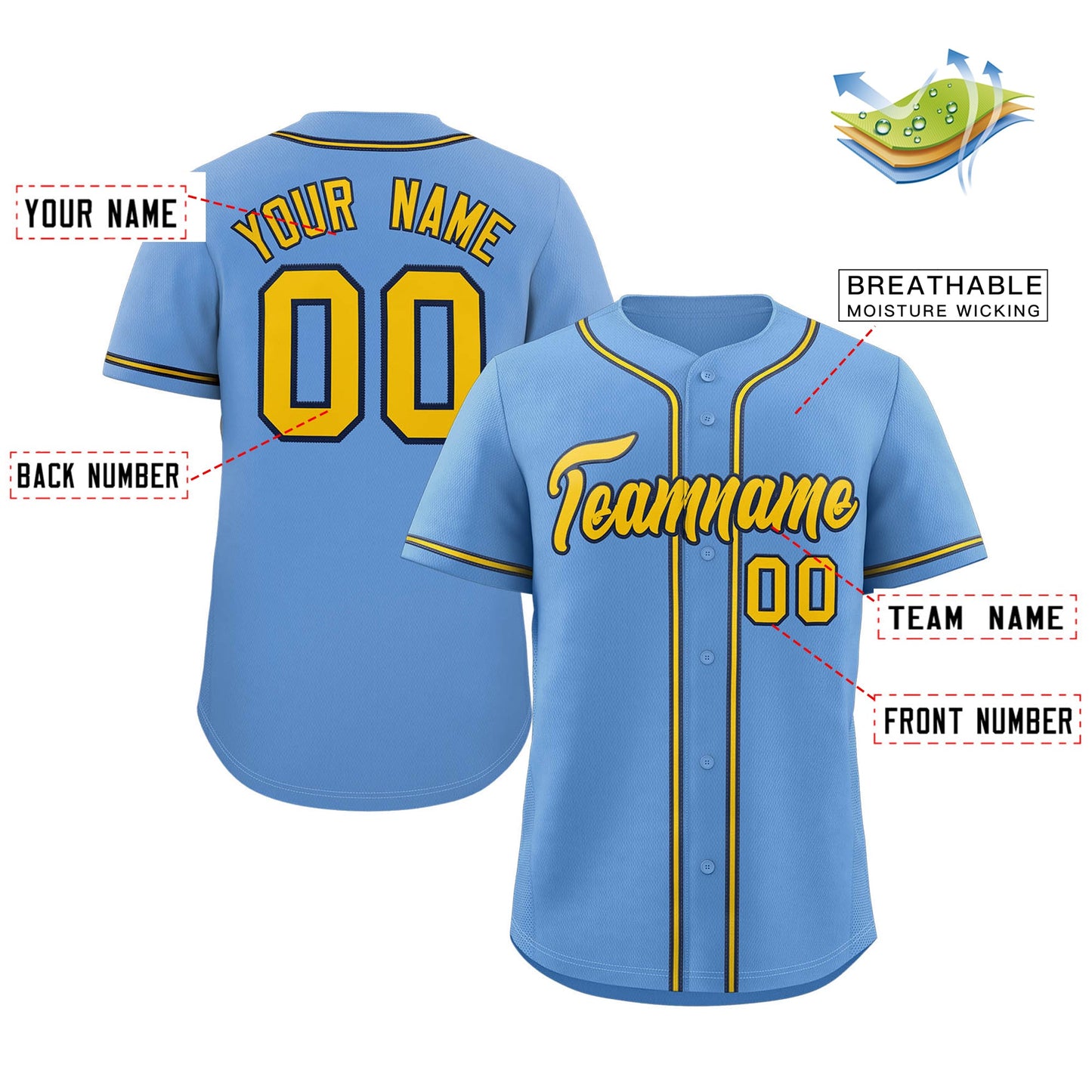 Custom Light Blue Gold-Navy Classic Style Authentic Baseball Jersey