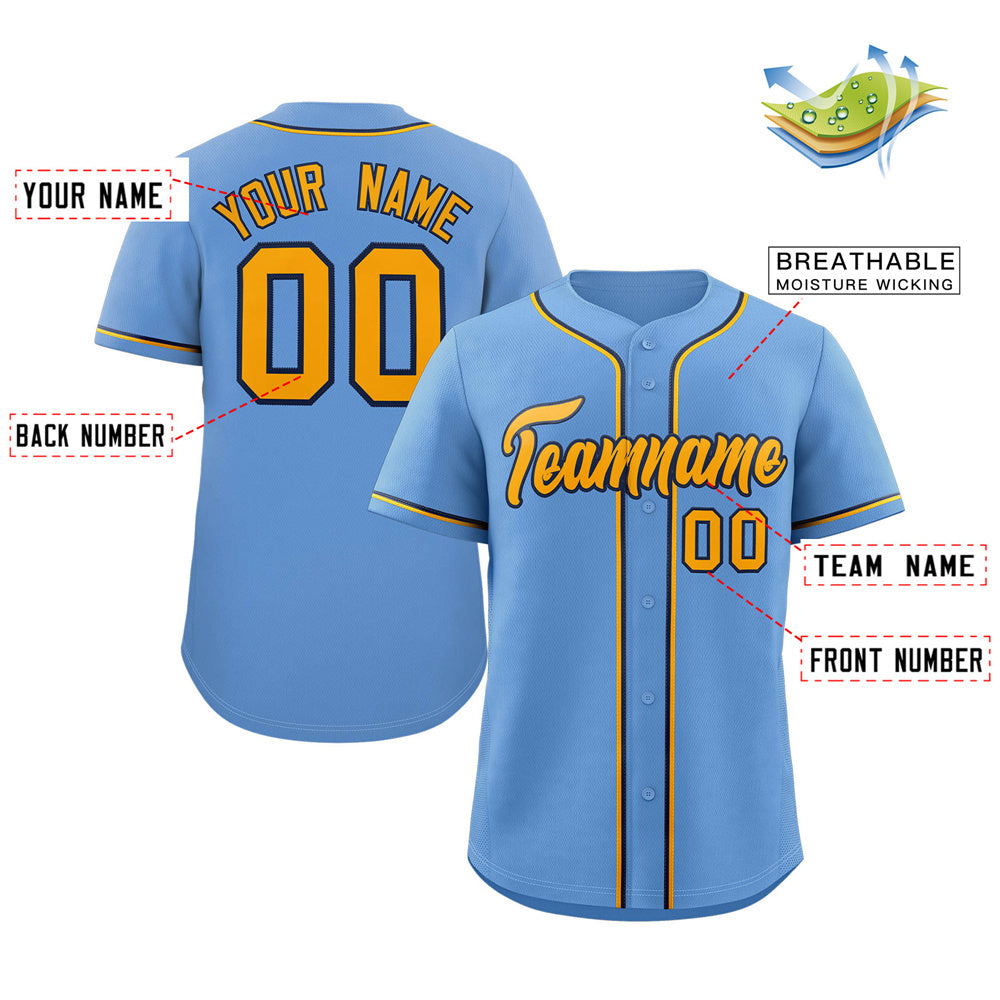 Custom Light Blue Yellow-Navy Classic Style Authentic Baseball Jersey