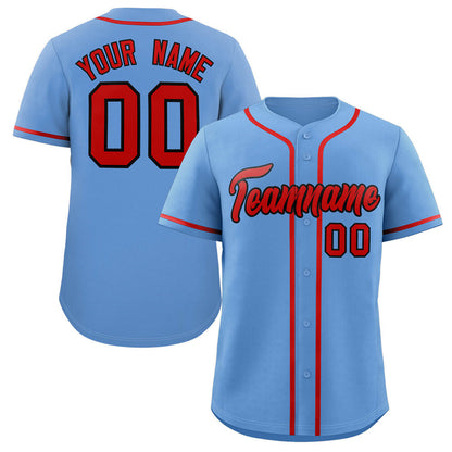 Custom Light Blue Red-Black Classic Style Authentic Baseball Jersey