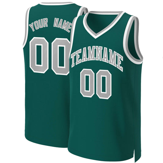 Custom Aqua Gray-White Classic Tops Basketball Jersey