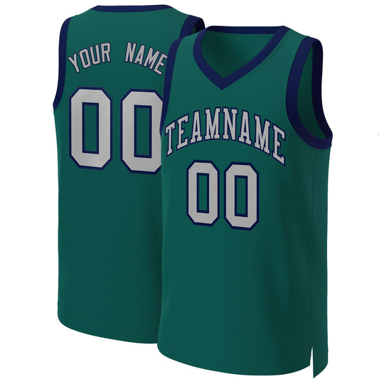 Custom Aqua Gray-Navy Classic Tops Basketball Jersey